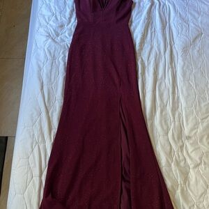 Elegant Off The Shoulder Glitter Burgundy Evening Gown
